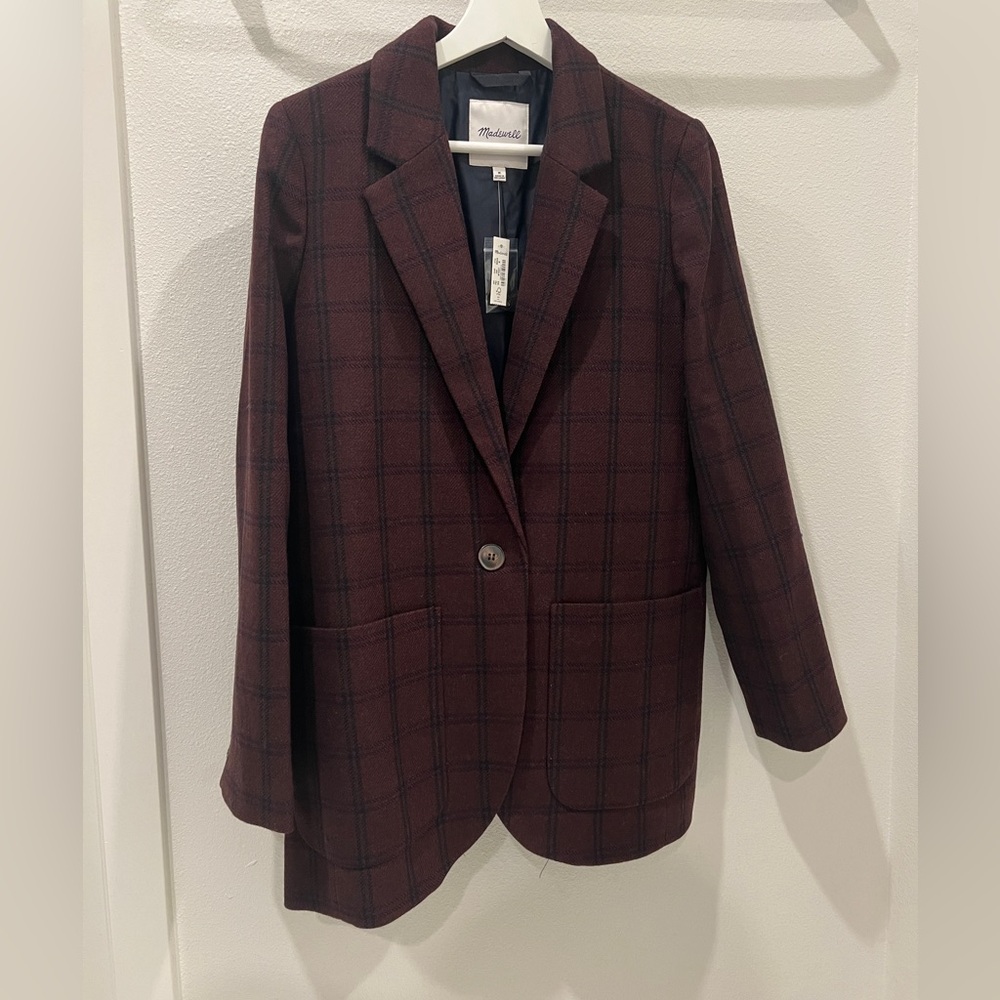 Madewell Larsen Blazer in Windowpane Spiced Raisin Size Medium NWT